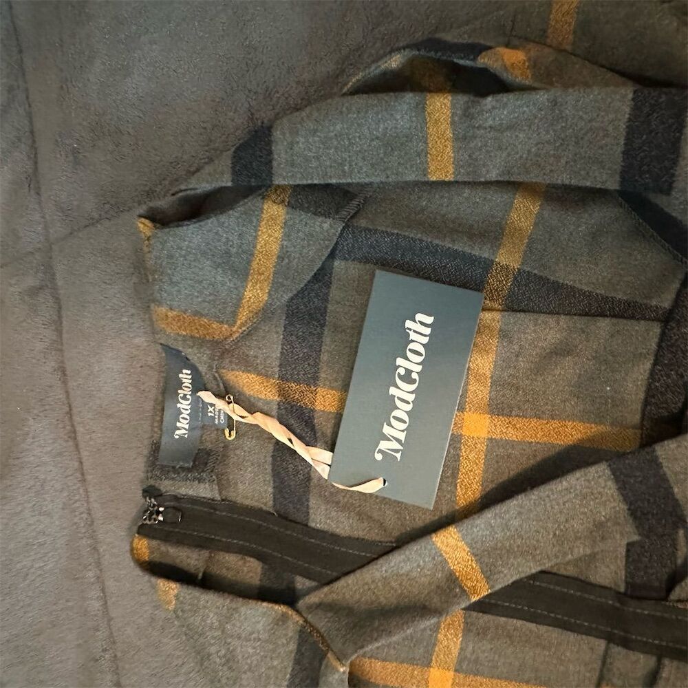 ModCloth Plus Size 1X Gray Plaid Sleeveless Jumpsuit Casual Fall - Picture 5 of 6